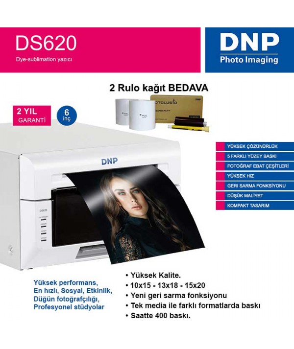 DNP DS620 Termal Fotoğraf Baskı Cihazı Kağıt Alım Sözüne+2 Rulo Kağıt