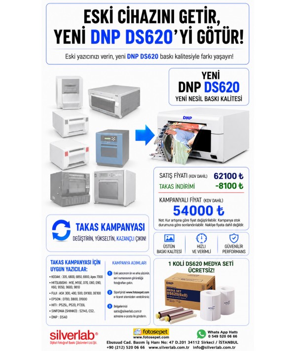 DNP DS620 Termal Fotoğraf Baskı Cihazı Takas Kampanyası+2 Rulo Kağıt DNP DS620 Termal Fotoğraf Baskı Cihazı Takas Kampanyası+2 Rulo Kağıt