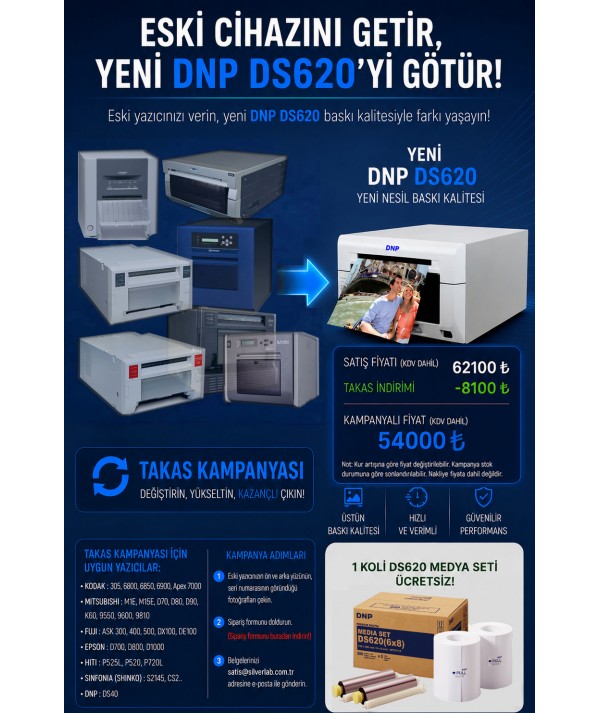 DNP DS620 Termal Fotoğraf Baskı Cihazı Takas Kampanyası+2 Rulo Kağıt